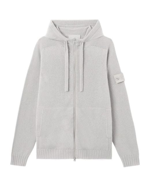 Stone Island Gray Loose-Fit Zip-Up Hooded Jumper With Raglan Sleeves for men