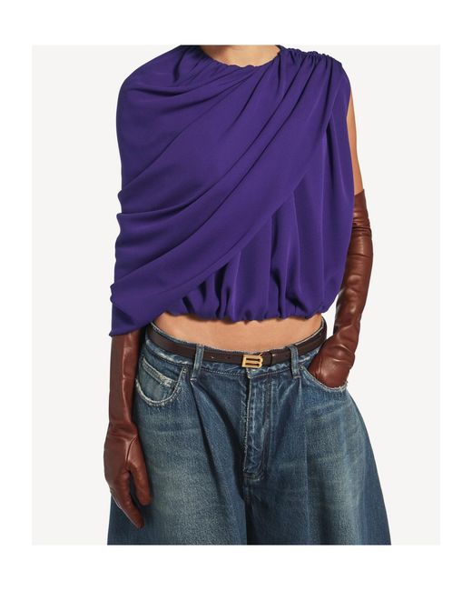 Balenciaga Purple Silk Draped Cape Top