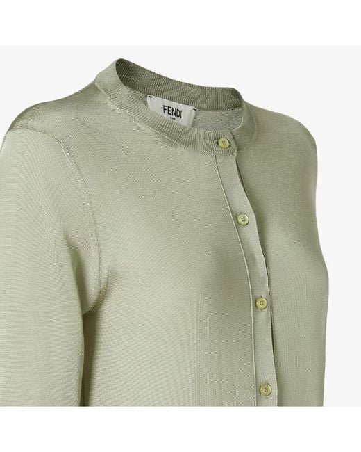 Fendi Green Logo Embroidered Crewneck Buttoned Cardigan