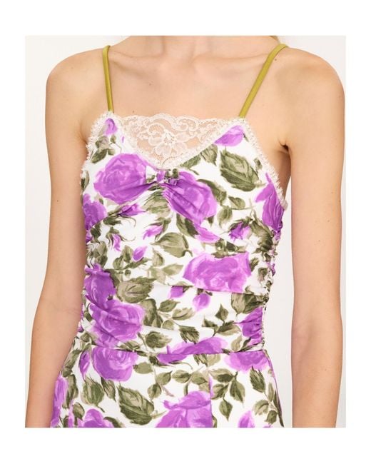 Chloé Purple Chloé Rose-Print Ruched Bodysuit
