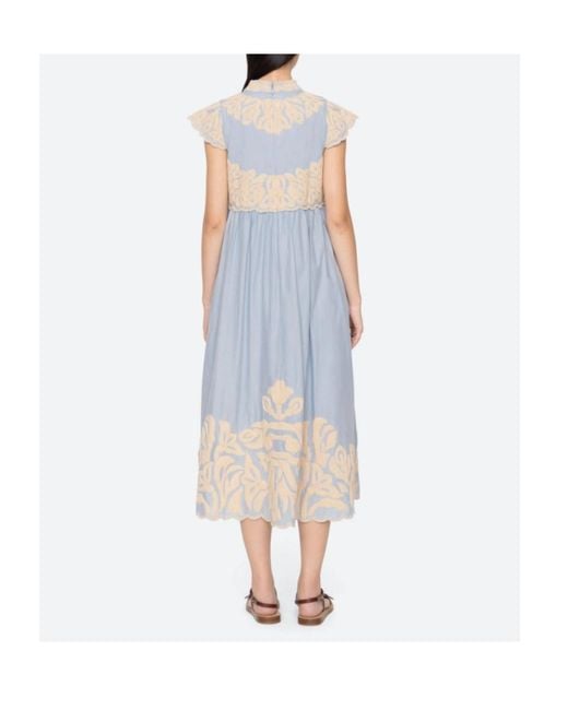 Sea Blue Alexandra Embroidery Cap-Sleeve Midi Dress