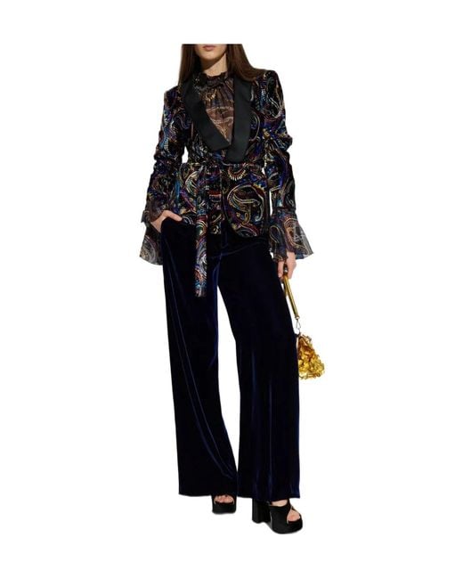 Etro Blue Wide-Leg Velvet Trousers