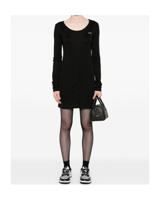 Miu Miu Black Logo-Patch Long-Sleeved Mini Dress