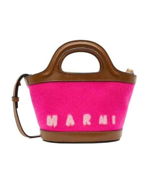 Marni Pink Felted-Logo Bucket Bag
