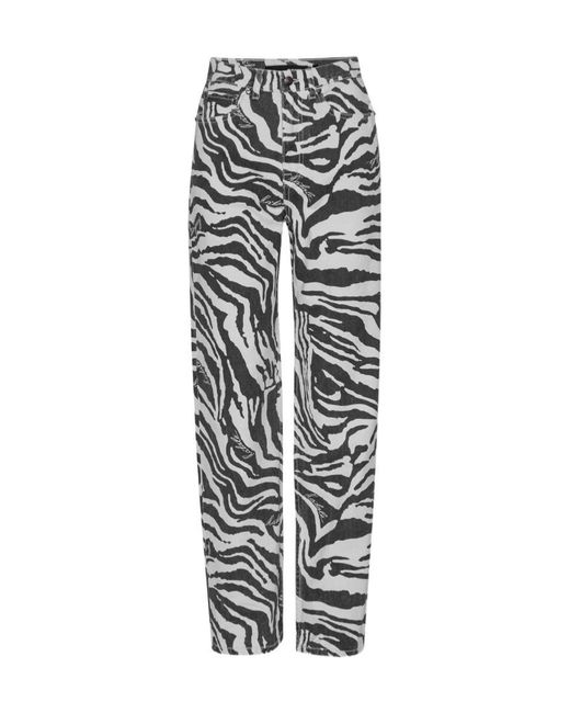 ROTATE BIRGER CHRISTENSEN Gray Zebra Printed Straight Leg Jeans