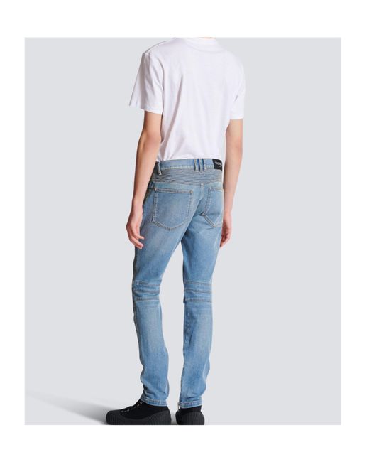 Balmain Blue Slim-Fit Biker Jeans for men