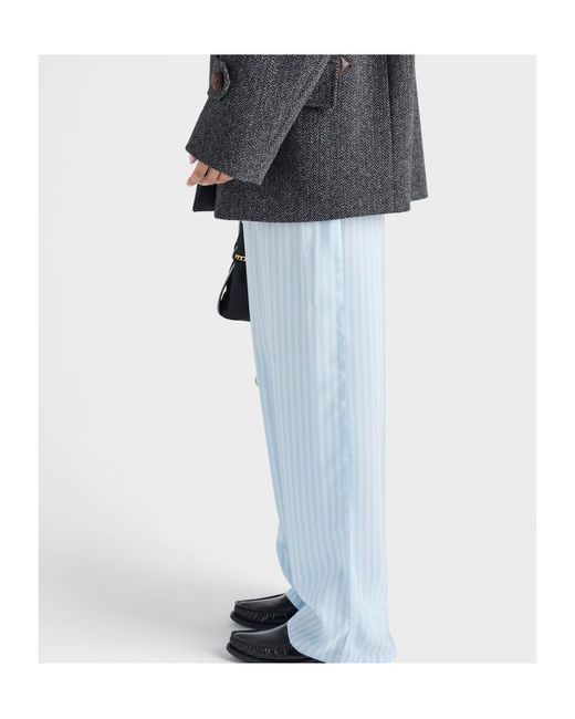 Prada Blue Triangle-Patch Striped Pants