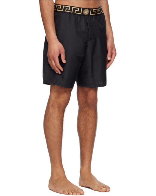Versace Blue Logo-Waistband Swim Shorts for men