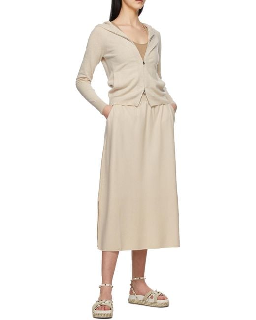 Loro Piana Natural Zip-Up Hooded Knitted Cardigan
