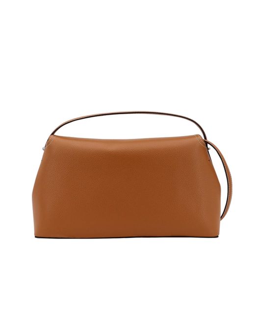 Totême Brown Totême Logo Plaque Foldover Top Handle Bag