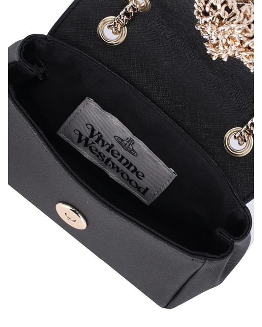 Vivienne Westwood Black Orb Plaque Foldover Top Shoulder Bag