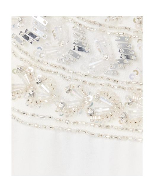 Georges Hobeika White Tulle-Trimmed Embellished Georgette Gown