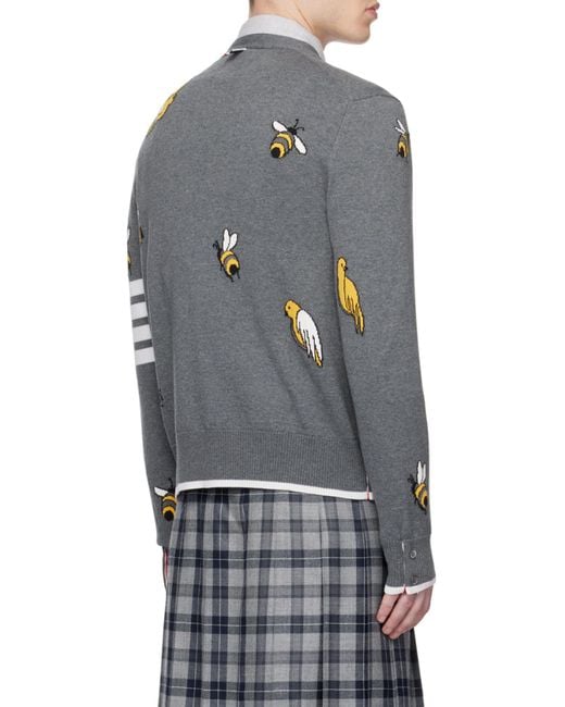 Thom Browne Blue 4-Bar Striped Buttoned Cardigan for men