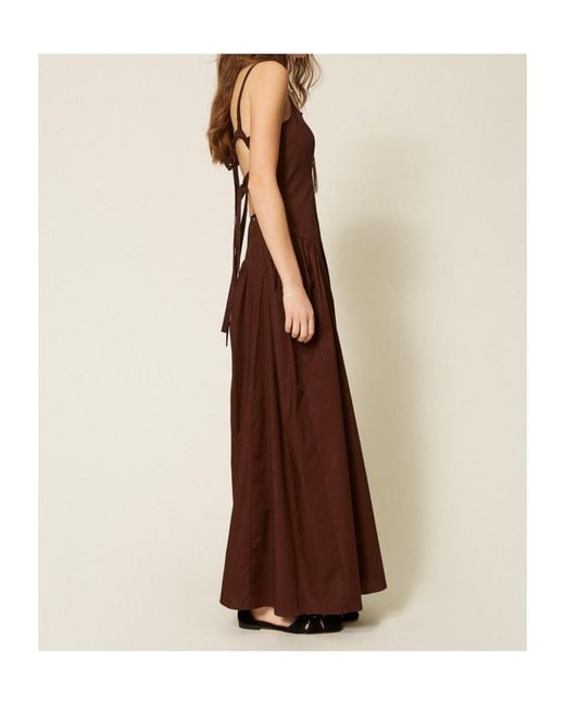 Twinset Brown Long Gathered Poplin Dress