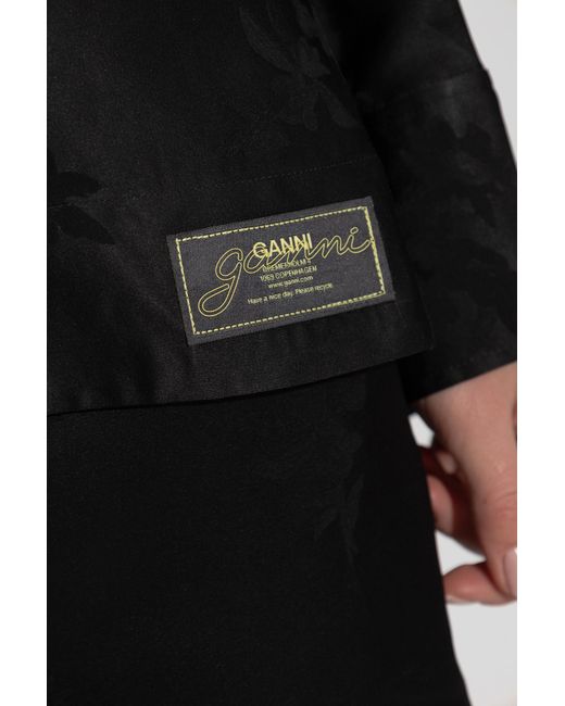 Ganni Black Floral Jacquard Top