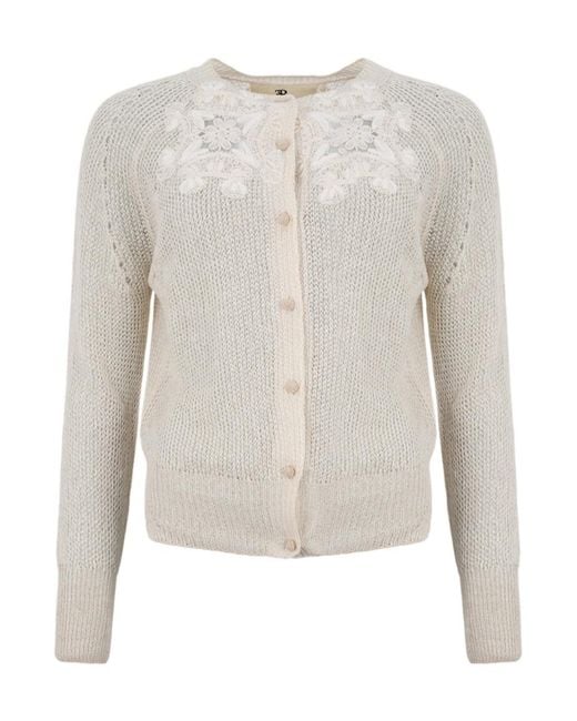 Ermanno Scervino White Openwork Embroidered Cashmere Knit Cardigan