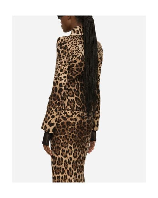 Dolce & Gabbana Brown Single-Breasted Double Crepe Jacket With Leopard Print