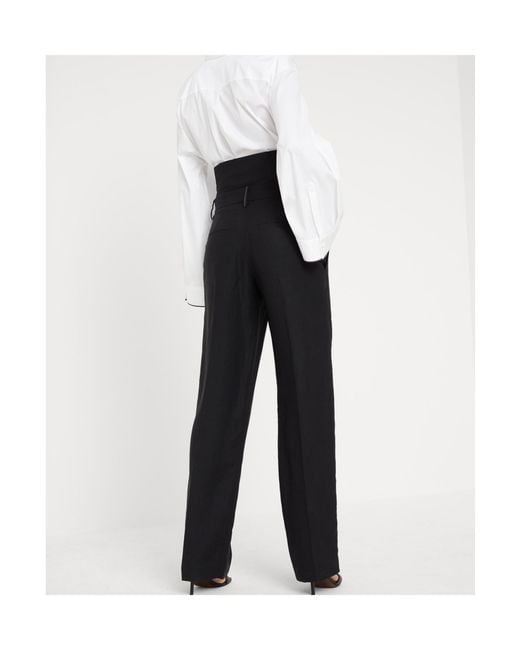 Brunello Cucinelli Black High-Rise Wide-Leg Trousers