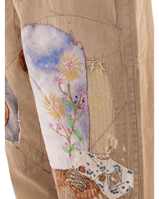 Kapital Natural Katsuragi Patchwork Distressed Tapered Trousers for men