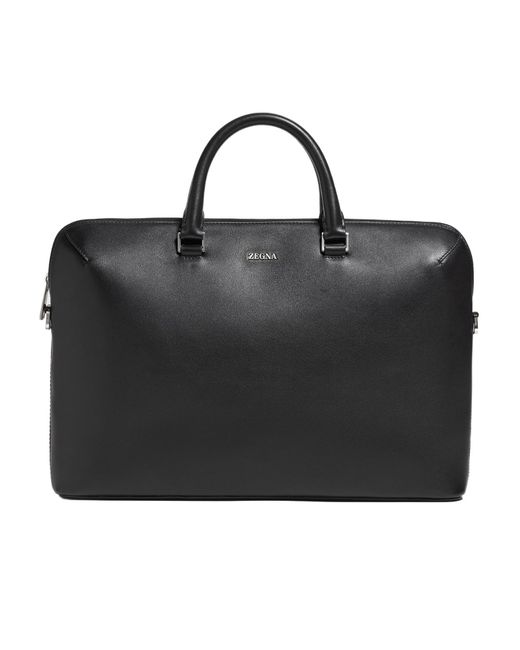 Zegna Black Logo Detailed Top Handle Briefcase for men