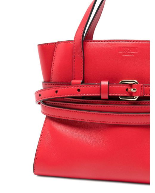 Moschino Red Small Tie Me Tote Bag