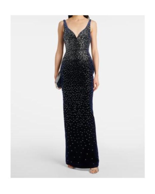 Alex Perry Blue Singlet Crystal-Embellished Velvet Gown