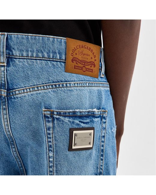 Dolce & Gabbana Blue Ripped Jeans for men