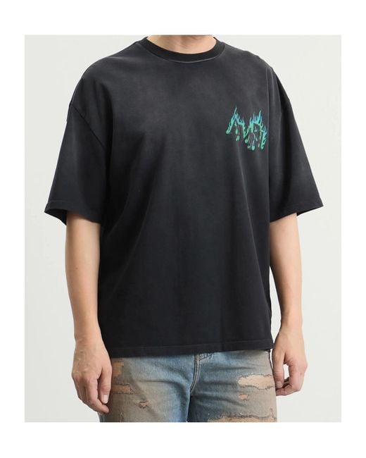Amiri Black Logo Flames Crewneck T-Shirt for men