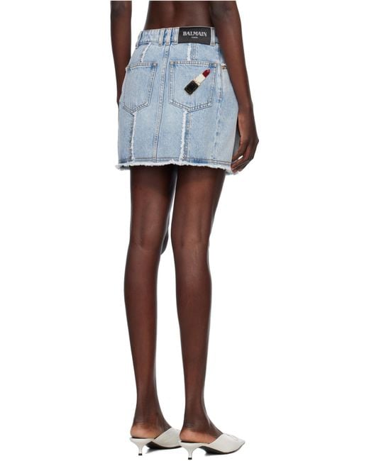 Balmain Blue Asymmetric Denim Skirt
