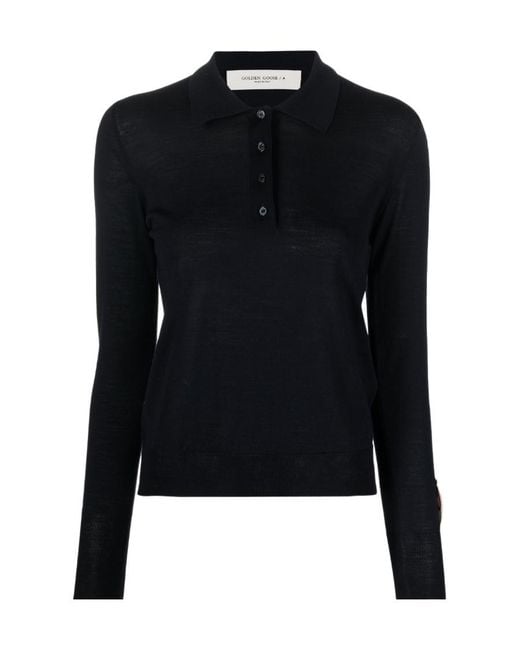 Golden Goose Deluxe Brand Black Long-Sleeved Knitted Polo Shirt
