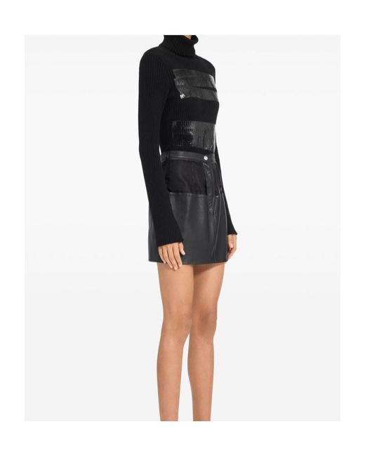 MM6 by Maison Margiela Black Leather Panelled Mini Straight Skirt