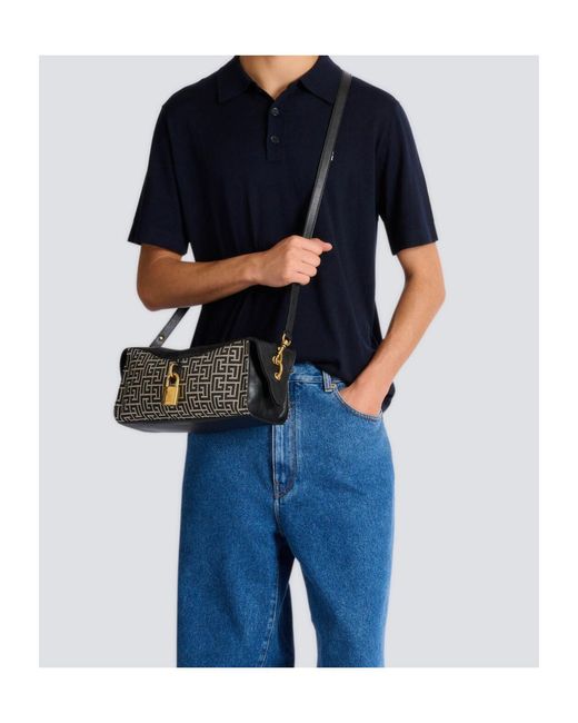 Balmain Black Monogram Jacquard Pulse Shoulder Bag for men