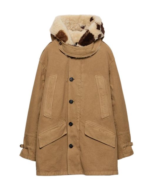 Prada Brown Hooded Shearling-Trimmed Parka for men