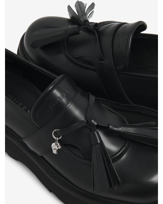 McQueen Black Sofa Skull Tassel Chunky-Sole Loafers for men