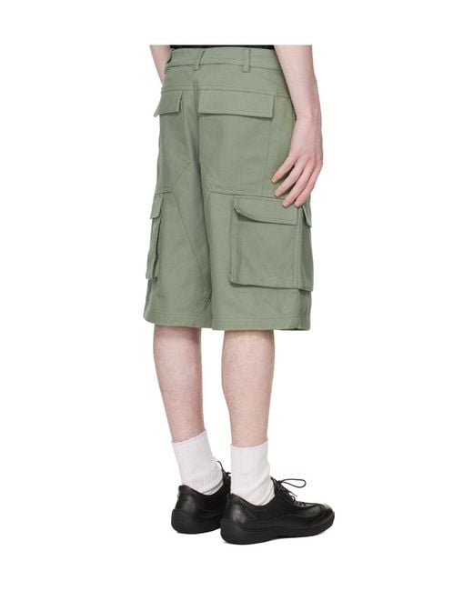 HELIOT EMIL Green Cellulae Belt Loop Cargo Shorts for men