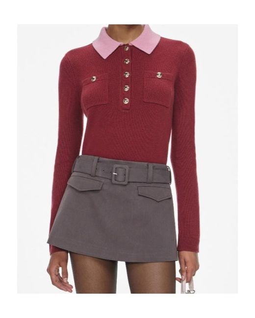 Self-Portrait Red Contrast Collar Knit Top