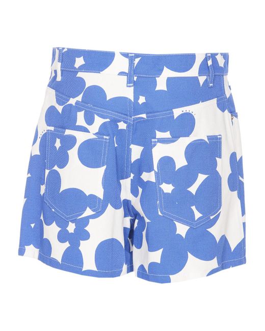 Marni Blue Floral-Printed Shorts