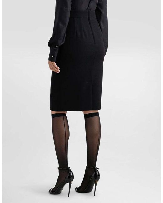 Dolce & Gabbana Black Dg Logo Plaque Midi Pencil Skirt