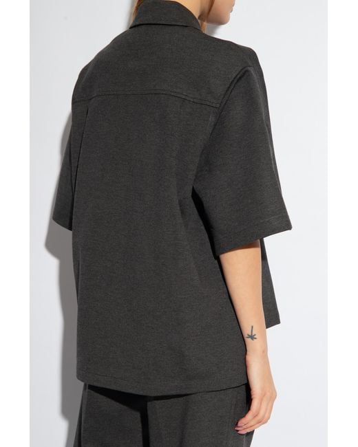 Victoria Beckham Black Pointed-Collar Mélange Jersey Top