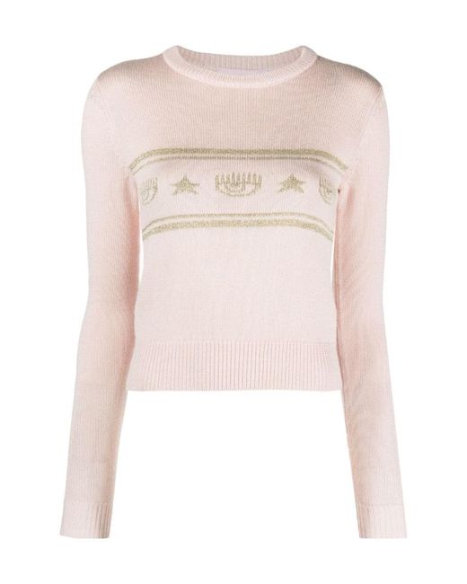 Chiara Ferragni Pink Eyestar Intarsia-Knit Sweater