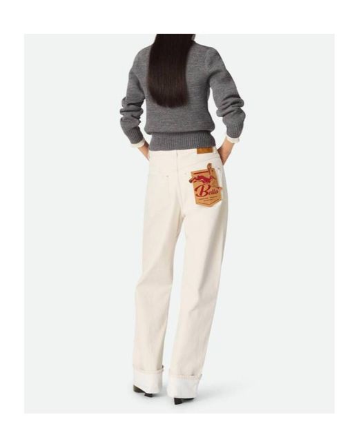 Bottega Veneta Natural Turned Up Hem Wide Leg Jeans