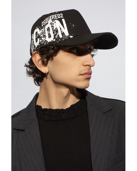 DSquared² Black Logo Printed Baseball Cap for men