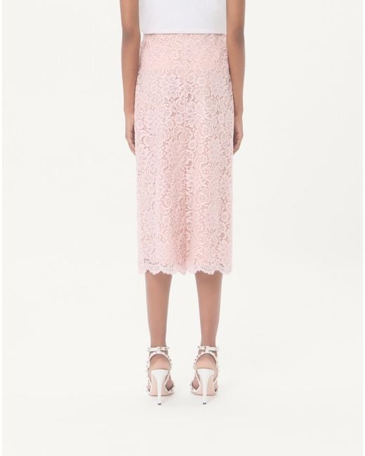 Valentino Pink Floral Lace Midi Skirt
