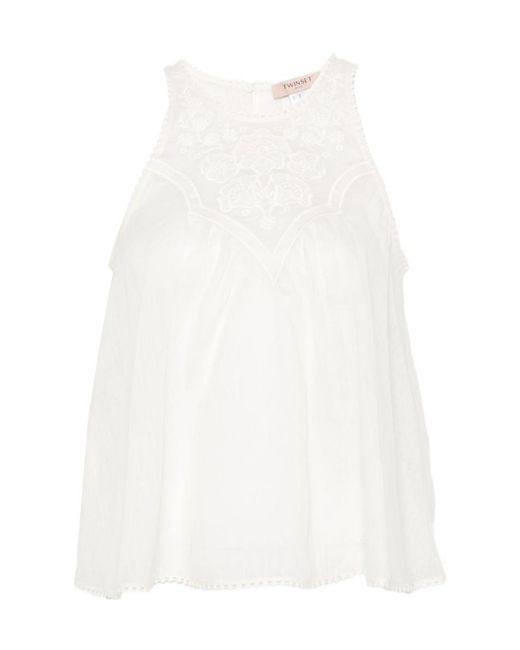 Twinset White Sleeveless Round-Neck Blouse