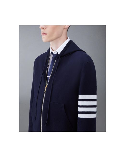 Thom Browne Blue Fish 4-Bar Striped Zipped Hoodie for men