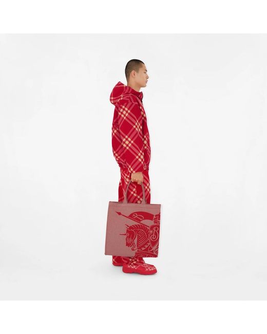Burberry Red Medium Ekd Canvas Tote Bag for men