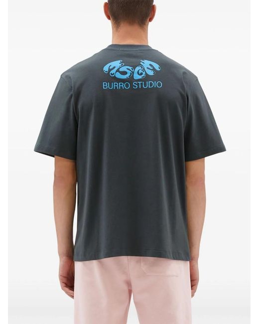 MSGM Blue Graphic-Print Cotton T-Shirt for men