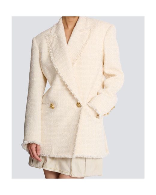 Balmain White Double-Breasted Fringed Trim Jacket
