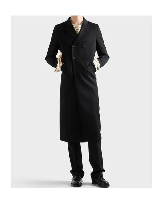 Prada Black Double-Breasted Wool Coat for men