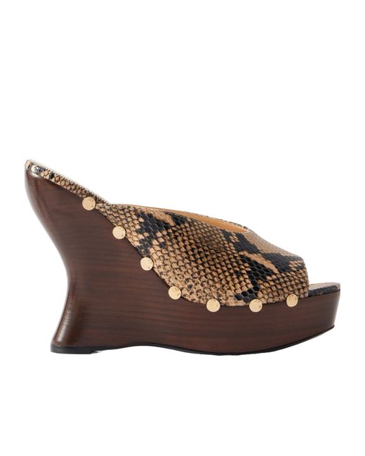 Magda Butrym Brown Studded Snake-Effect Leather Wedge Mules